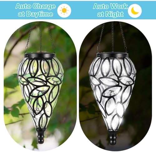 Tujoe 2 Pack Solar Hanging Lanterns Outdoor Lights, Transparent - Image 6