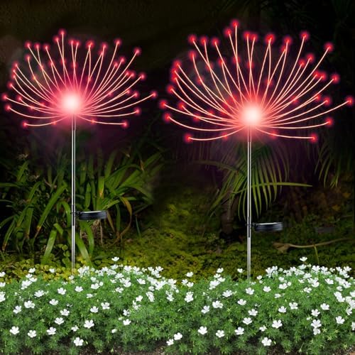 YOTOZU 2 PCS Solar Firework Light, Outdoor Solar Garden Decorative Lights 120 LED Powered 40 Copper Wires String DIY Landscape Light for Walkway Pathway Backyard Decoration Parties Perfect Gifts(Red) by YOTOZU
