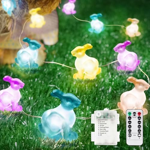 Easter Bunny Fairy Lights Battery Operated with Remote Pastel String Lights by EXF