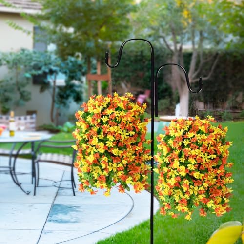 INQCMY Artificial Hanging Flowers Decoration, 4pcs Fake Floral Basket Plants for Outdoor Porch, Faux Shrubs Home Spring Decor UV Resistant Potted Violets for Outside Garden No Fade - Image 5