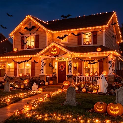 2 Pack Orange Halloween Lights, 100 Count, Incandescent Mini Halloween String Lights Outdoor, Black Wire Connectable Tree Light for Garland Christmas Thanksgiving Holiday Patio Home Decor - Image 4