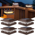 kolpop 4x4 Solar Post Cap Lights Outdoor 4Pack- 3 Color Temperatures&2 Level Brightness, IP65 Waterproof, 16 LED Fence Deck Post Light Solar Powered Only for 4×4/3.5×3.5 Wood/Vinyl Posts(Brown) by kolpop