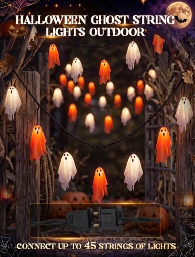 8.5Ft 10 LED Halloween Light Up Decoration Flying Ghost Lights Orange White - Image 5