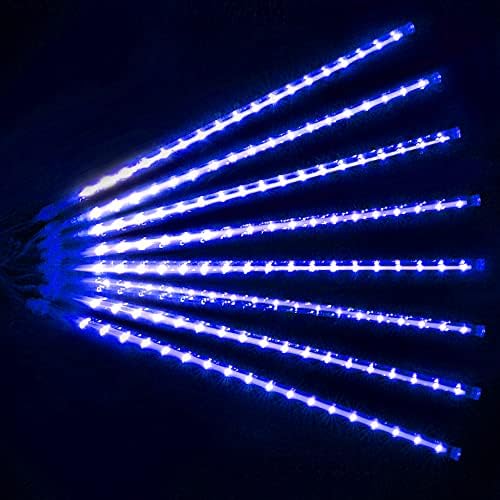 LJLNION Meteor Shower Lights, 12 Inch Outdoor Icicles Christmas Lights, 8 Tubes 288 LED Iciclelights Snow Falling Light, Connectable Raindrop Light, Xmas Wedding Party Tree Holiday Decor, Blue - Image 5