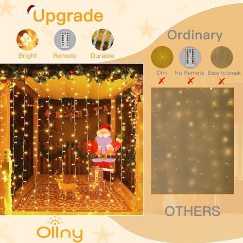 Ollny 2 Pack Curtain Lights, 400LED 6.6x6.6ft Fairy Lights with Remote - Image 3