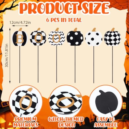 6 Pcs Halloween Outdoor Decoration Checkered Pumpkin Garden Stake - Image 2