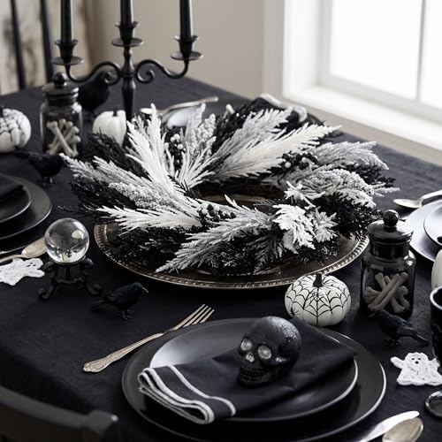 DecorbyHannah 18'' Black Halloween Pampas Wreath with Lights for Front Door - Image 6