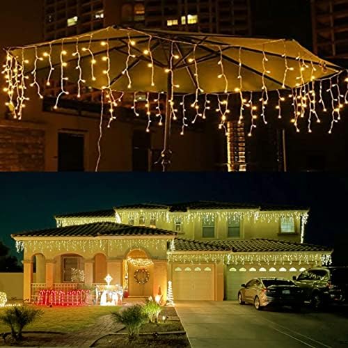 Neoclassy Solar Christmas Icicle Lights,Warm White 304LED Outdoor Christmas Decorations 8 Modes Waterproof Solar Icicle Lights for Patio Yard Garden Wedding Party House Xmas Tree Roof Decorations - Image 3