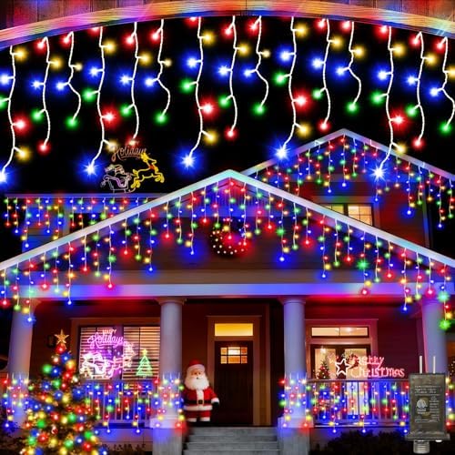 JXLEDAYY Christmas Lights Super Long 1280 LED 131 FT LED String Lights with 240 Drops Plug in 8 Modes Christmas Decoration for Holiday Wedding Party Bedroom Garden Patio Outdoor Indoor (Multicolor) by JXLEDAYY
