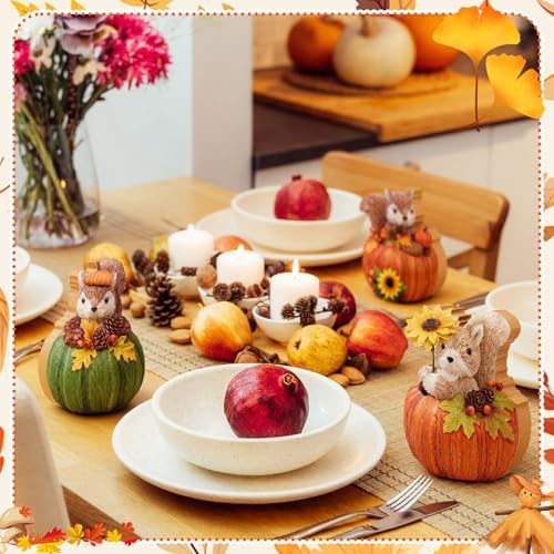 DoubleFill 3 Pcs Fall Squirrels Pumpkins Figurines Wooden Table Decor - Image 4