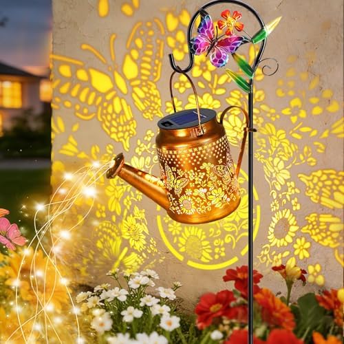 Solar Lights Outdoor Waterproof, Butterfly Solar Watering Can with Lights by VOOKRY