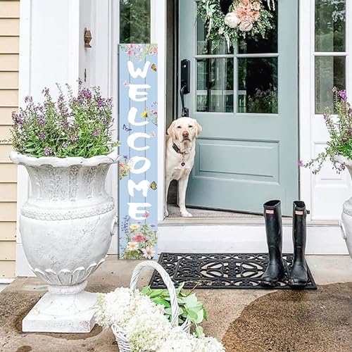 Spring Welcome Porch Sign Watercolor Flowers Front Door Hanging Decorations Indoor Outdoor Wooden Vertical Standing Sign For Home Yard Season Decor 47 x 7.8 inch - Image 6