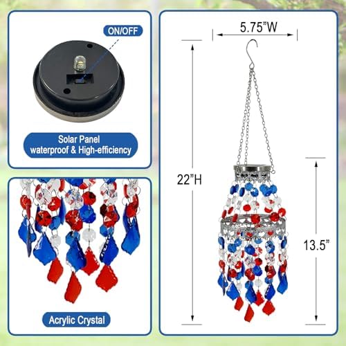 4th of July Decorations Outdoor,Hanging Solar Lanterns Outdoor Chandelier - Image 6
