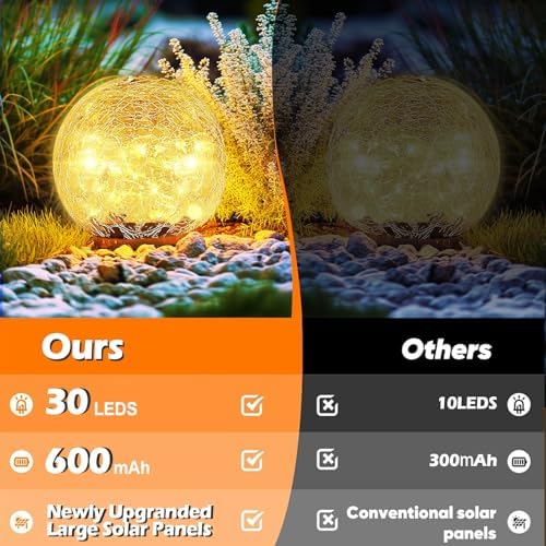 Garden Solar Ball Lights Outdoor Waterproof 30LED Cracked Glass Globe 3.9'' - Image 3