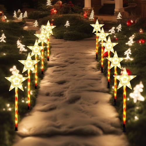 BRIGHTDECK Solar Christmas Star Pathway Lights Outdoor Decorations, 10 Pack - Image 5