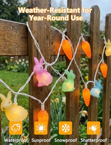 10 LED Bunny Carrot Camping String Lights, 8.5Ft Easter Decoration Outdoor - Image 2