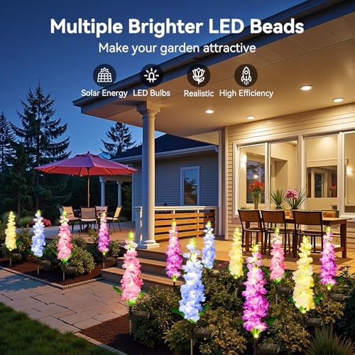 KOOPER Solar Lights Outdoor Garden Decor, 4 Pack Upgraded Delphinium Solar Garden Lights with 36 LEDs, Vivid Flowers Outdoor Waterproof for Landscape Patio Yard Decor - Image 5
