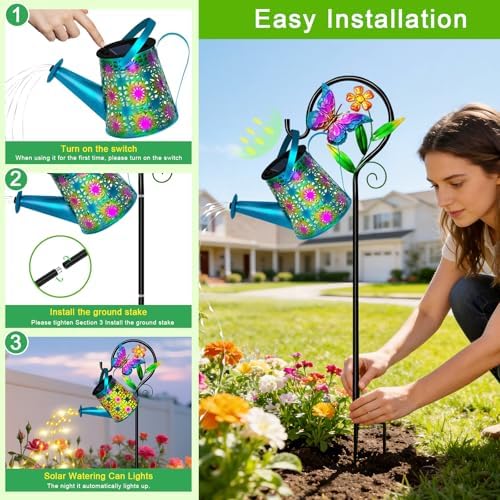Solar Garden Lights Outdoor,Butterfly Watering Can Light, Waterproof Decor - Image 6