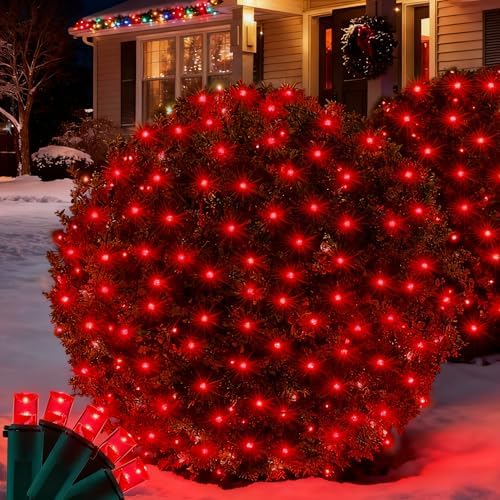 Led Christmas Net Lights for Bushes, 132LED 6FT x 6FT Connectable UL Certified Net Lights for Bushes Tree Shrubs Xmas Trunk Green Wire Christmas Decorations by Wabarle