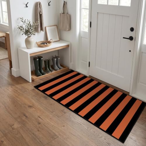 Orange Black Halloween Rug 2 x 4.3 Ft, Striped Front Door Mat - Image 5