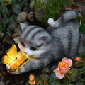 Solar Garden Statue Cat,Garden Figurine Outdoor Decoration with Cat Holding Butterfly for Yard,Patio,Lawn Art Decoration,Housewarming Gift by hYwecy