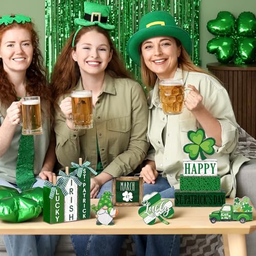 Vercraft 11 Pcs St. Patrick's Day Table Decorations Shamrocks Tiered Tray Home Decor Irish Centerpiece Decorative Wood Books Table Top Decor Clover Wooden Sign for Party Supplies - Image 5