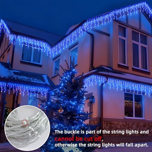 Christmas Outdoor Icicle Lights - 480 LED 66+33 FT 8 Modes Curtain Fairy String Light Plug in, Waterproof for Eaves Yard Holiday Xmas Holiday Indoor Outdoor Decoration - Blue White - Image 5