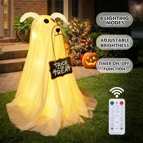 Halloween Decorations, 2.3 FT Light-Up Ghost Dog with Trick or Treat Sign - Image 5