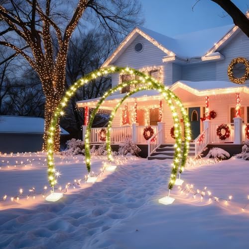 Janinka 3 Sets 10 FT Christmas Archway Outdoor LED String Lights Xmas Outdoor Arches Decor Xmas Arch Pathway Markers for Holiday Wedding Lawn Garden Yard Reusable Doorway - Image 7