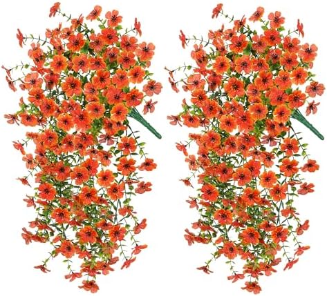 HyeFlora Artificial Hanging Flowers Basket for Outdoor, Fake Spring Flowers, UV Resistant & No Fading, Faux Plants, Realistic Indoor Decoration for Yard Gardens Porch Patio Planter (Orange) - Image 6
