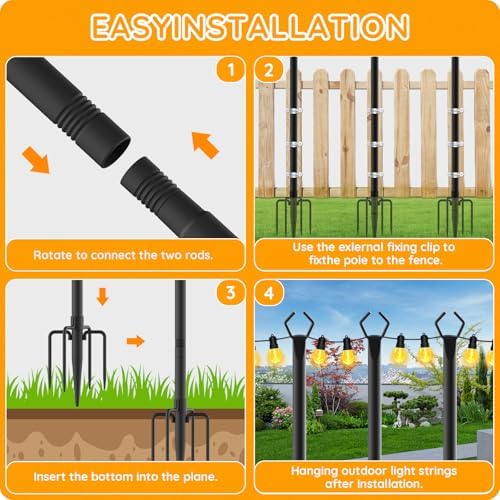 AHRLHR 2 Pack String Light Poles,Poles for Outdoor String lights10 Ft Metal Poles with Fork for Outdoor String Lights,Outdoor Light Poles with Fork,Patio,Deck,Backyard - Image 7