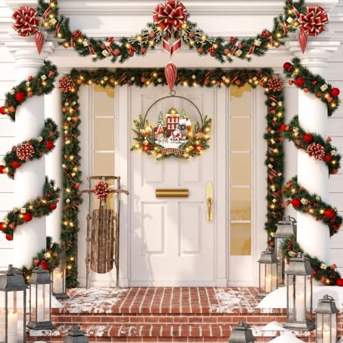 Pre-Lit Christmas Wreath for Front Door, Lighted Witch with 6H On/18H Off - Image 6