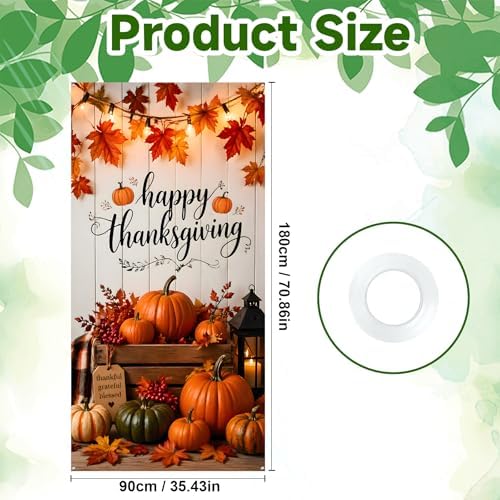 Happy Thanksgiving Door Cover 35.4x70.8in, Fall Pumpkins Maple Leaves Front Porch Banner, Autumn Harvest Thanksgiving Backdrop for Indoor Outdoor Home Yard Wall Decor - Image 3