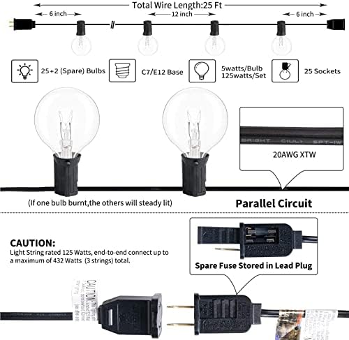 GOOTHY G40 Outdoor Globe String Lights, 25ft Hanging Patio Lights with 27 Incandescent Bulbs (2 Spare), Connectable Backyard Bistro Wedding Decor, E12 Base, 5W-Black Wire - Image 3
