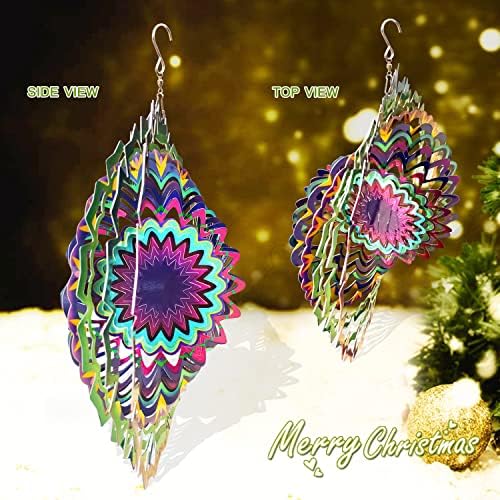 FONMY Wind Spinner Mandala Lucky Star Purple Color 12 inch 3D Stainless Steel Laser Cut Metal Art Geometric Pattern - Hanging Wind Spinner, Kinetic Yard Art Decorations - Indoor/Outdoor Décor - Image 5