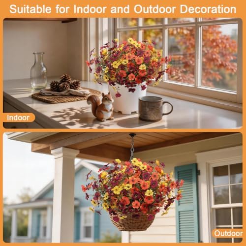 Hommyea Fall Artificial Fake Mums Flowers Plant for Outdoor Faux Home Decor - Image 5