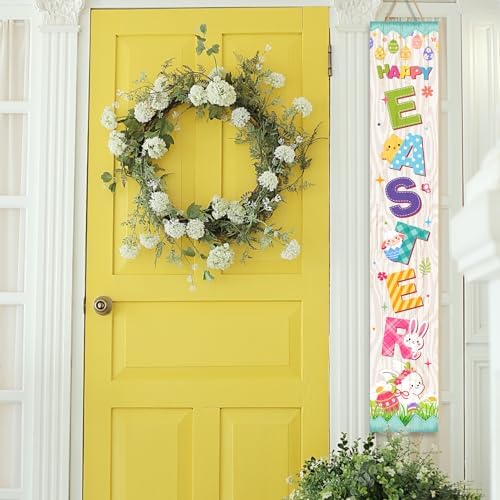 Welcome Porch Sign, Wooden, 47.2", Outdoor Front Door, Bunny Egg - Image 6