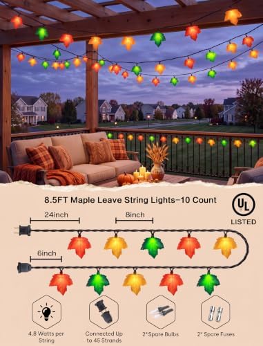 Fall Decor Maple Leaf Fall String Lights, 8.5ft Thanksgiving String Lights with 10 3D Multicolor Maple Leaf Lights, Fall Lights Plug in for Thanksgiving Autumn Fall Party Indoor Bedroom Harvest Decor - Image 2
