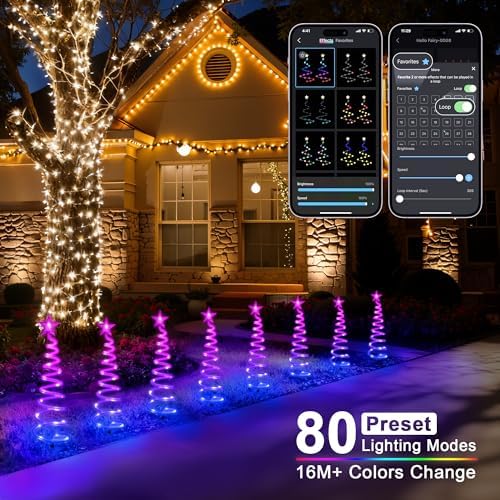 Ryhpez Christmas Pathway Lights Outdoor, 8 Pack Smart Spiral Christmas Tree Lights with APP & Remote Control, Waterproof Walkway Landscape RGB Color Changing Lights for Yard Garden Xmas Decor 2FT - Image 2