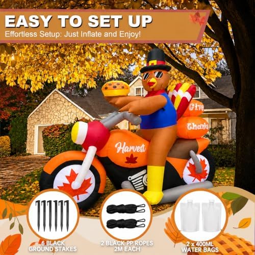 6.3FT Long Thanksgiving Inflatable Turkey Riding Motorcycle Outdoor Decor - Image 4