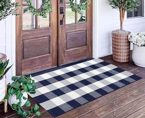 Blue and White Outdoor Rug 24"x51"Cotton Washable Outdoor Front Porch Mat - Image 6
