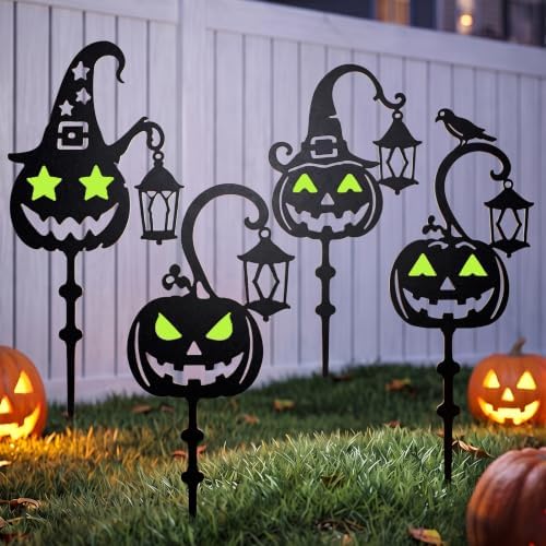 KODIBO Halloween Docorations Outdoor 4-Pack Metal Pumpkin Yard Stakes by KODIBO