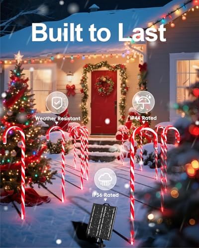 COOLWUFAN 24 Pack 22" Solar Candy Cane Lights Outdoor, 216 Bright LEDs Christmas Pathway Decorations with 4 Brightness Levels, Solar Powered & Waterproof, for Yard Walkway Holiday - Image 6