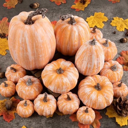 Ywlake 16 Pcs Artificial Pumpkins Fall Decorations, Fake Terracotta Pumpkin for Autumn Harvest Halloween Thanksgiving Faux Pumpkins Home Table Decor (Terracotta) - Image 2