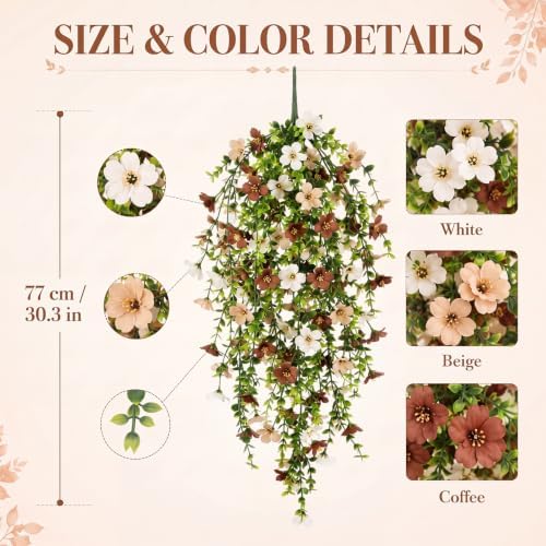 6 Pcs Fall Artificial Hanging Flowers Outdoor, Cream - Image 2