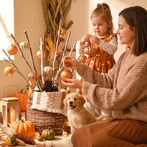 DecorbyHannah Fall Ornaments for Tree, 9ct 3.15in Large Gold Pumpkin Decor - Image 2