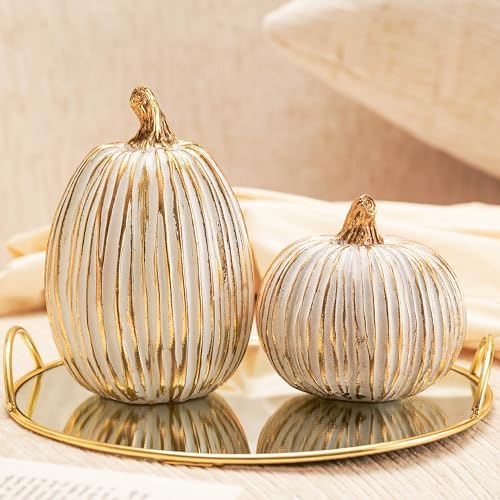 DN DECONATION White and Gold Fall Pumpkin Decoration for Table Centerpieces by DNDECONATION