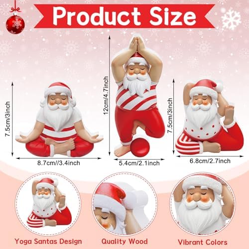 DoubleFill 3 Pcs Christmas Yoga Santa Figurines Wooden Table Decor - Image 3