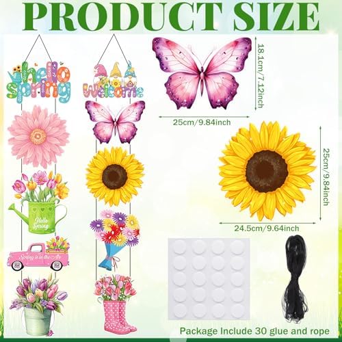 Yaomiao 2 Sets Spring Flower Party Decorations Floral Porch Sign Welcome Spring Door Porch Banner Hanging Decoration Outdoor Indoor Wall Hanging Decor Party Supplies - Image 2
