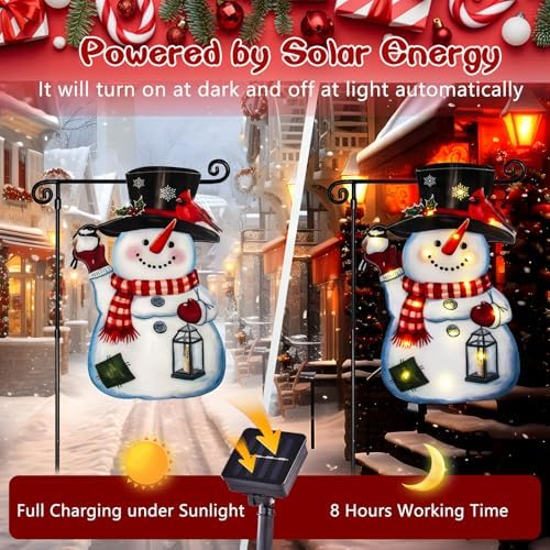 28x40 Lighted Christmas Snowman Garden Flag, 8 Modes Solar LED - Image 4